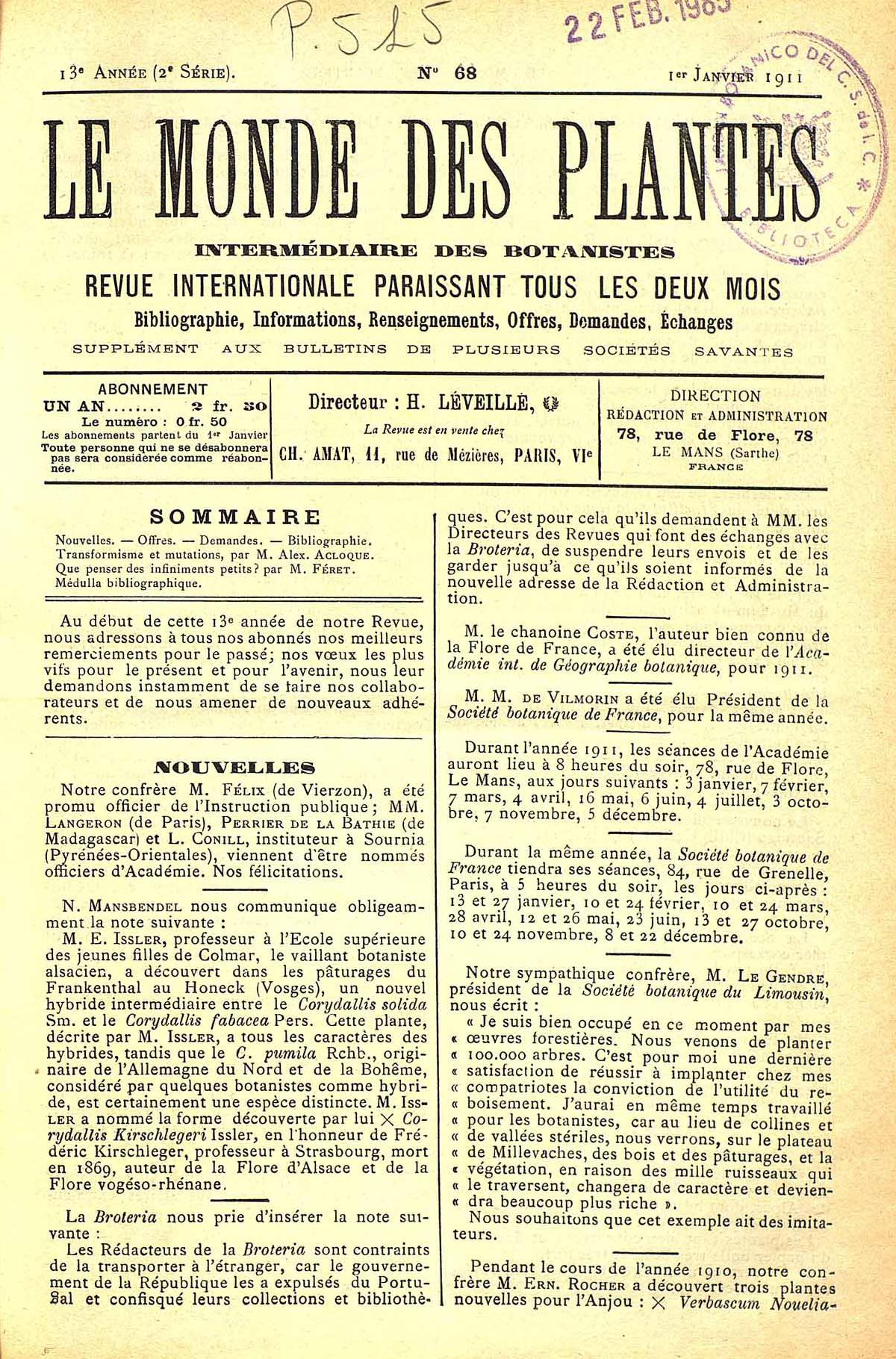 Le monde des plantes du 1er janvier 1911